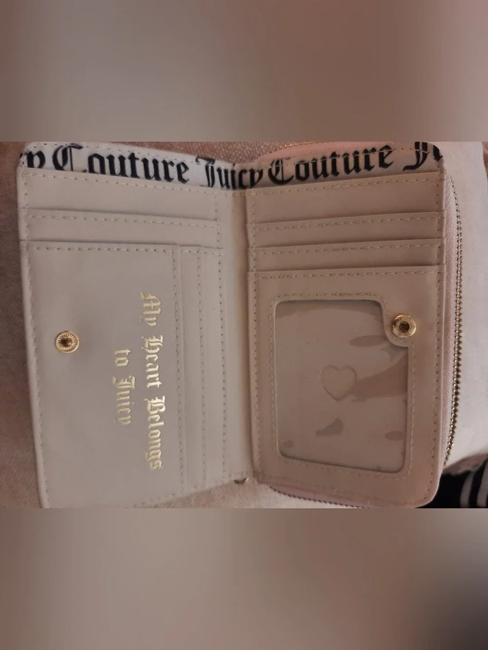 Juice Couture Pink Embossed Leather Zip Wallet with Heart Accent
